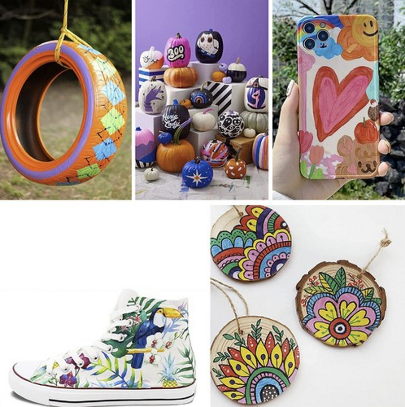 Set 12 Markere Acrilice idealSTORE, Dimesiuni 13, 5 x 1 cm, NON-TOXIC, Fara Miros, Uscare Rapida, Varf de Nylon, Extrafin de 0, 7 mm, Include 12 culori, Utilizati pe diverse suprafete, Roci, Metal, Ceramica, Lemn, Plastic, Panza, Tesatura, Hartie, Argila