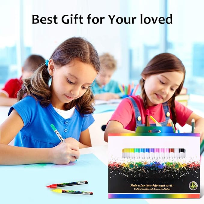 Set 12 Markere Acrilice idealSTORE, Dimesiuni 13, 5 x 1 cm, NON-TOXIC, Fara Miros, Uscare Rapida, Varf de Nylon, Extrafin de 0, 7 mm, Include 12 culori, Utilizati pe diverse suprafete, Roci, Metal, Ceramica, Lemn, Plastic, Panza, Tesatura, Hartie, Argila