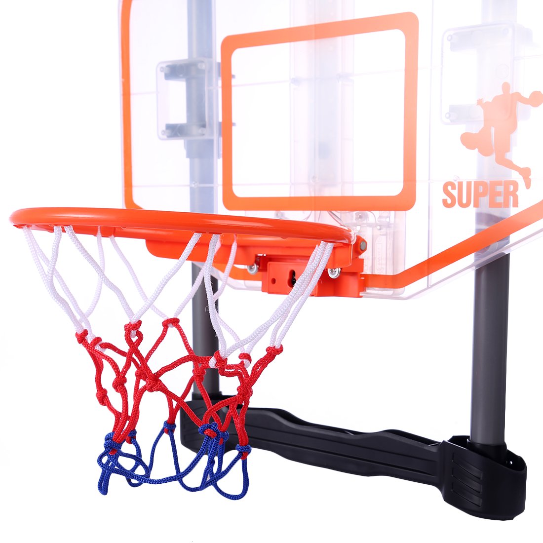 Cos de Baschet idealSTORE, Super Basketball Dimensiuni 65 x 43 x 32 cm, Include o tabla de marcaj cu numarul loviturilor, O minge, Carlige pentru atasarea cosului, si o pompa cu ac, Ajuta la rabdarea si precizia copilului