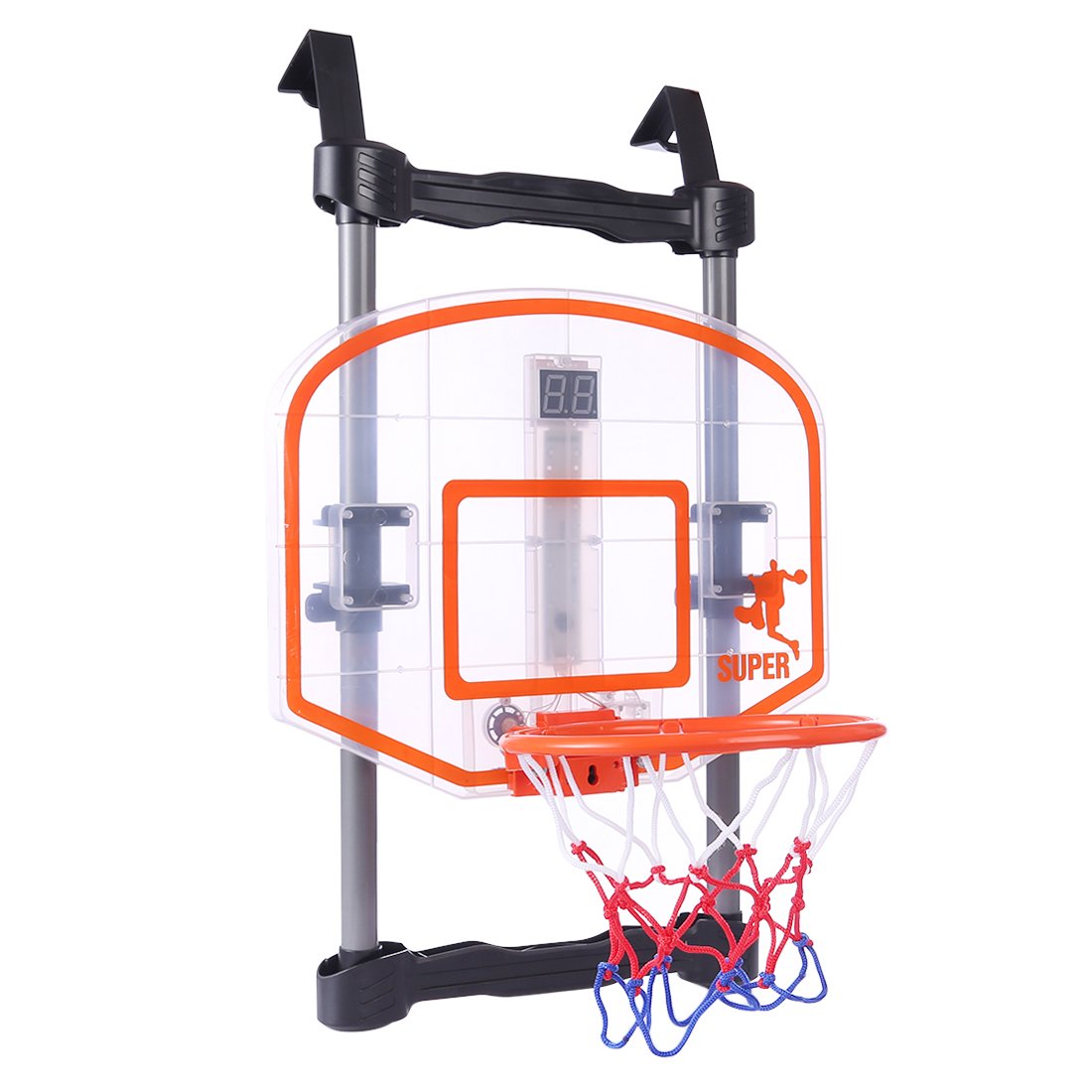 Cos de Baschet idealSTORE, Super Basketball Dimensiuni 65 x 43 x 32 cm, Include o tabla de marcaj cu numarul loviturilor, O minge, Carlige pentru atasarea cosului, si o pompa cu ac, Ajuta la rabdarea si precizia copilului