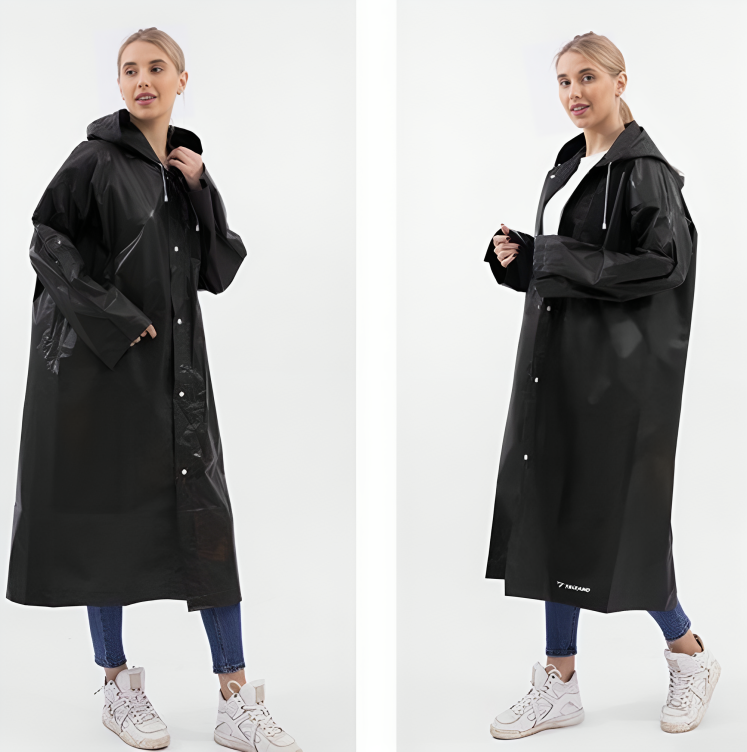 Pelerina de Ploaie Impermeabila idealSTORE, Lungime 110 cm, Confectionata din Material EVA, Prindere cu Capse, Gluga cu snur, Ideal pentru Camping, Drumetii, Pescuit