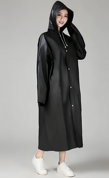 Pelerina de Ploaie Impermeabila idealSTORE, Lungime 110 cm, Confectionata din Material EVA, Prindere cu Capse, Gluga cu snur, Ideal pentru Camping, Drumetii, Pescuit