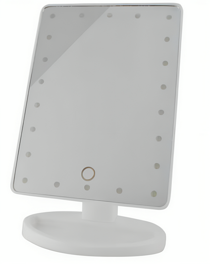 Oglinda Cosmetica idealSTORE cu Iluminare LED, include 22 de Led-uri Puternice, Functie pentru Reglarea Intensitatii luminii, Reglarea inclinarii Oglinzii pana la 180, Alimentare pe baterii sau la Retea, Baza Stabila