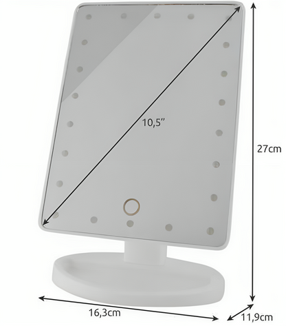 Oglinda Cosmetica idealSTORE cu Iluminare LED, include 22 de Led-uri Puternice, Functie pentru Reglarea Intensitatii luminii, Reglarea inclinarii Oglinzii pana la 180, Alimentare pe baterii sau la Retea, Baza Stabila