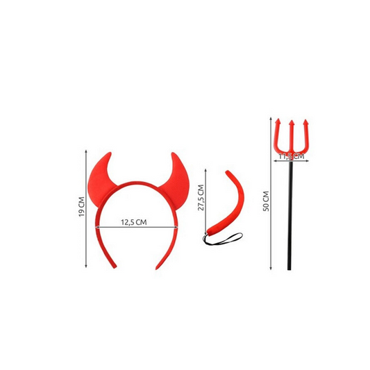 Costum de Diavol idealSTORE, Include Furca, Coarne, Papion, Coada, Perfect Pentru Petreceri Tematice, Petreceri de zile de Nastere sau Carnavale