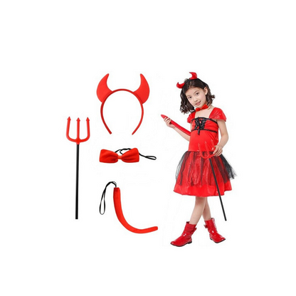 Costum de Diavol idealSTORE, Include Furca, Coarne, Papion, Coada, Perfect Pentru Petreceri Tematice, Petreceri de zile de Nastere sau Carnavale