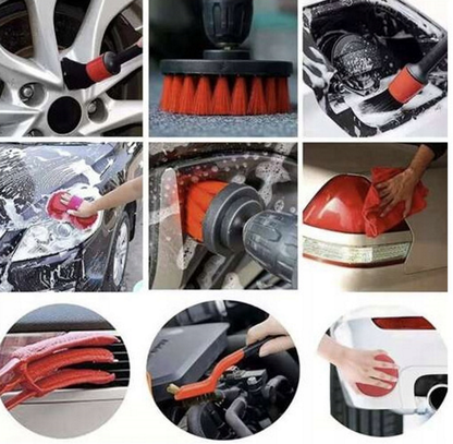 Set 18 Piese Detailing Auto idealSTORE, Elemente de Caroserie, Bord, Jante, Include 5 Pensule Detaliere, 3 Perii, Burete Aplicator, Manusa, Perie Tripla Grilaj, Laveta Moale Microfibra, Curatare Interior-Exterior, Husa pentru Depozitare