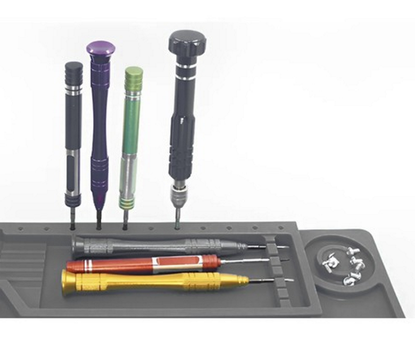 Covoras Multifunctional idealSTORE Anti-Static din Silicon, Dimensiuni 45 x 30 cm, Include 4 Buzunare Magnetice, Linii de Marcare si Masurare, Ideal pentru Reparatii Electronice, Service GSM, Rezistent la Temperaturi Ridicate