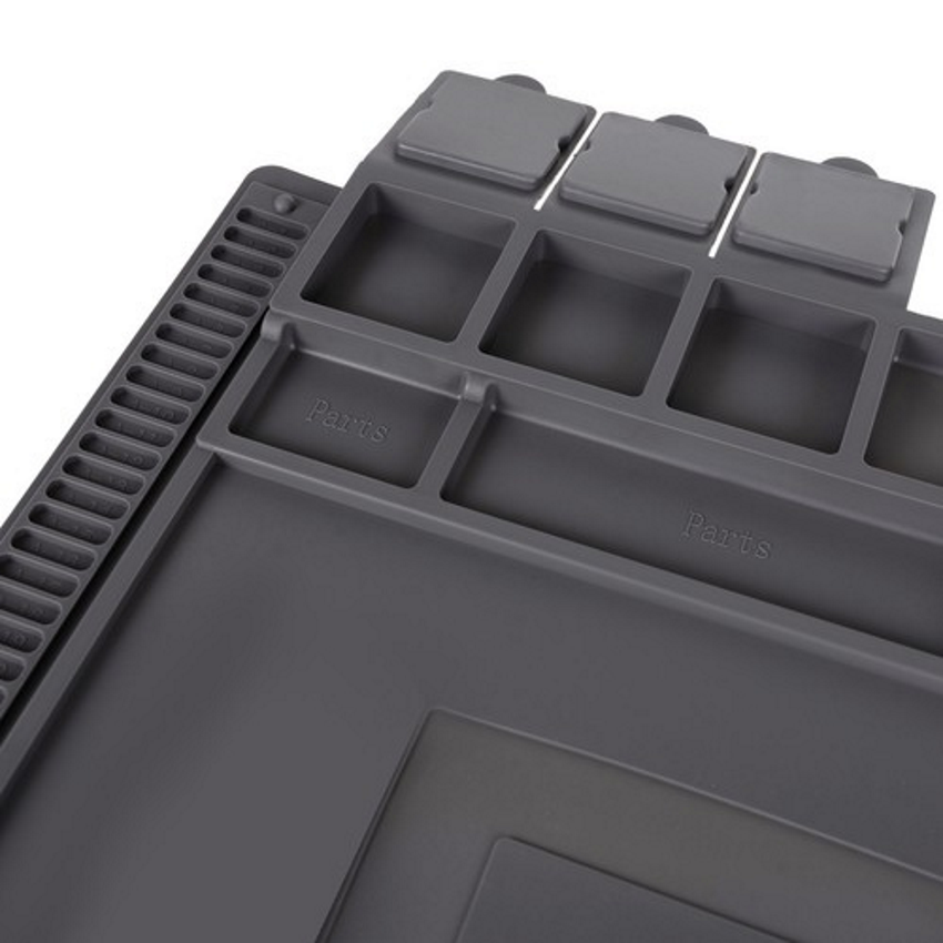 Covoras Multifunctional idealSTORE Anti-Static din Silicon, Dimensiuni 45 x 30 cm, Include 4 Buzunare Magnetice, Linii de Marcare si Masurare, Ideal pentru Reparatii Electronice, Service GSM, Rezistent la Temperaturi Ridicate