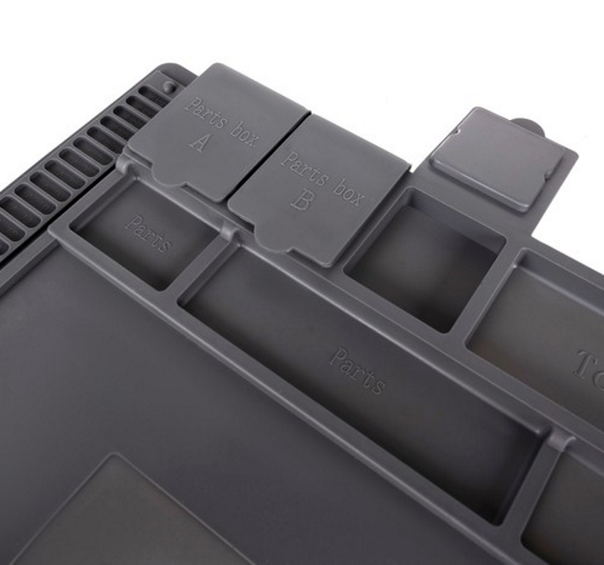 Covoras Multifunctional idealSTORE Anti-Static din Silicon, Dimensiuni 45 x 30 cm, Include 4 Buzunare Magnetice, Linii de Marcare si Masurare, Ideal pentru Reparatii Electronice, Service GSM, Rezistent la Temperaturi Ridicate