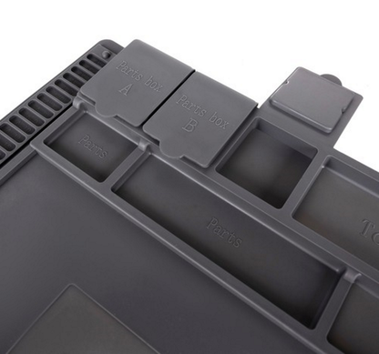 Covoras Multifunctional idealSTORE Anti-Static din Silicon, Dimensiuni 45 x 30 cm, Include 4 Buzunare Magnetice, Linii de Marcare si Masurare, Ideal pentru Reparatii Electronice, Service GSM, Rezistent la Temperaturi Ridicate