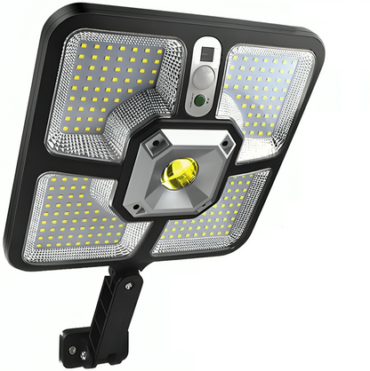 Lampa Solara cu Telecomanda idealSTORE, Dimensiuni 36, 5 x 23 x 4, 5 cm, Compusa din 4 segmente de 55 de diode SMD, Senzor de Miscare 5m, WATERPROOF, 4 Moduri de Operare, Material ABS + plastic, Unghi de iluminare 120, Putere 8W