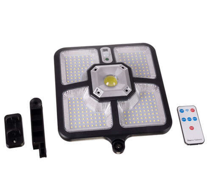 Lampa Solara cu Telecomanda idealSTORE, Dimensiuni 36, 5 x 23 x 4, 5 cm, Compusa din 4 segmente de 55 de diode SMD, Senzor de Miscare 5m, WATERPROOF, 4 Moduri de Operare, Material ABS + plastic, Unghi de iluminare 120, Putere 8W