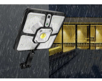 Lampa Solara cu Telecomanda idealSTORE, Dimensiuni 36, 5 x 23 x 4, 5 cm, Compusa din 4 segmente de 55 de diode SMD, Senzor de Miscare 5m, WATERPROOF, 4 Moduri de Operare, Material ABS + plastic, Unghi de iluminare 120, Putere 8W