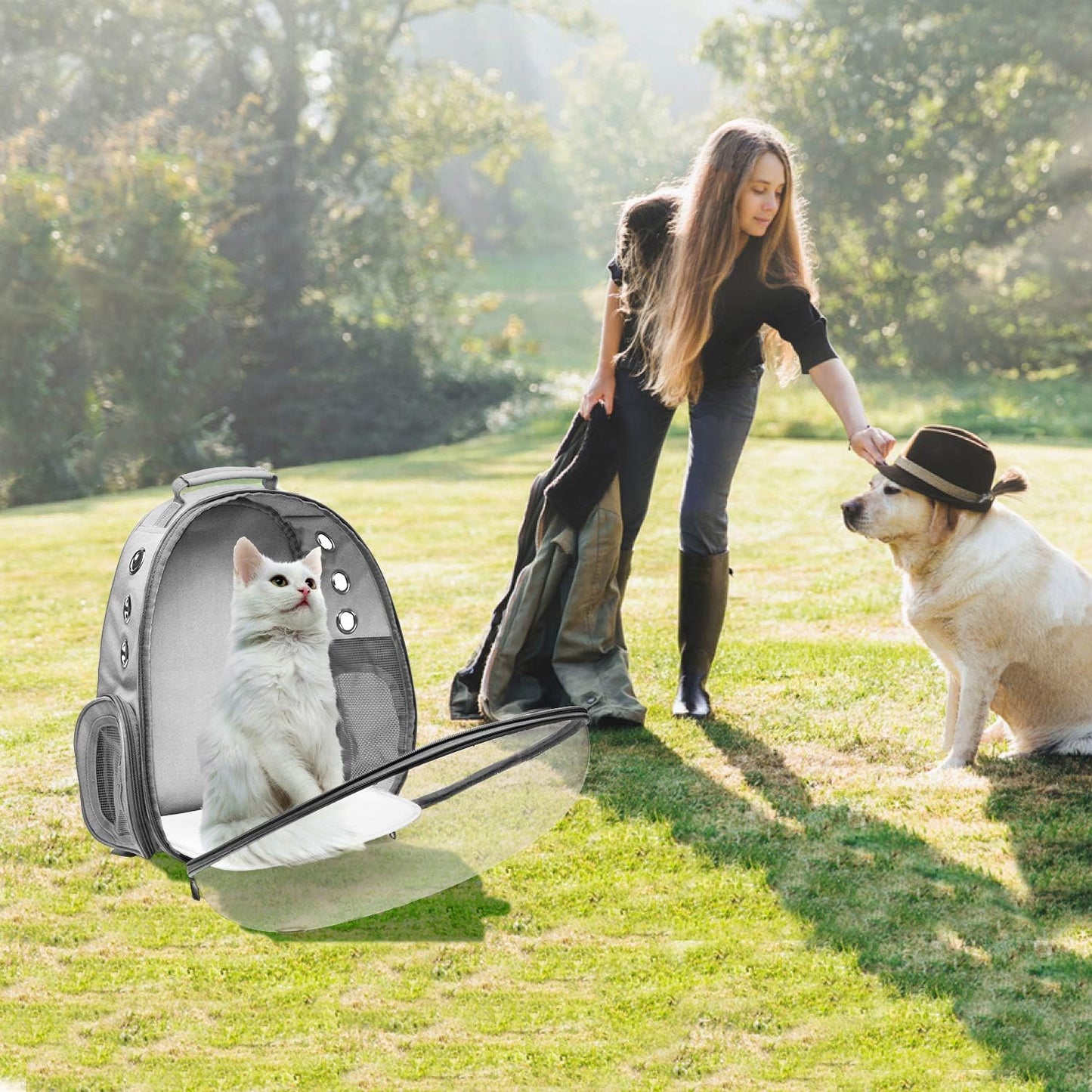 Rucsac idealSTORE Pentru Transport Animale Talie Mica, Dimensiuni 41 x 35 x 24 cm, 9 Orificii Mari de Ventilatie, Impermeabil, Geam Transparent, Maner si Curele pentru Transport, Durabil si Usor de Curatat, Sarcina 10 Kg