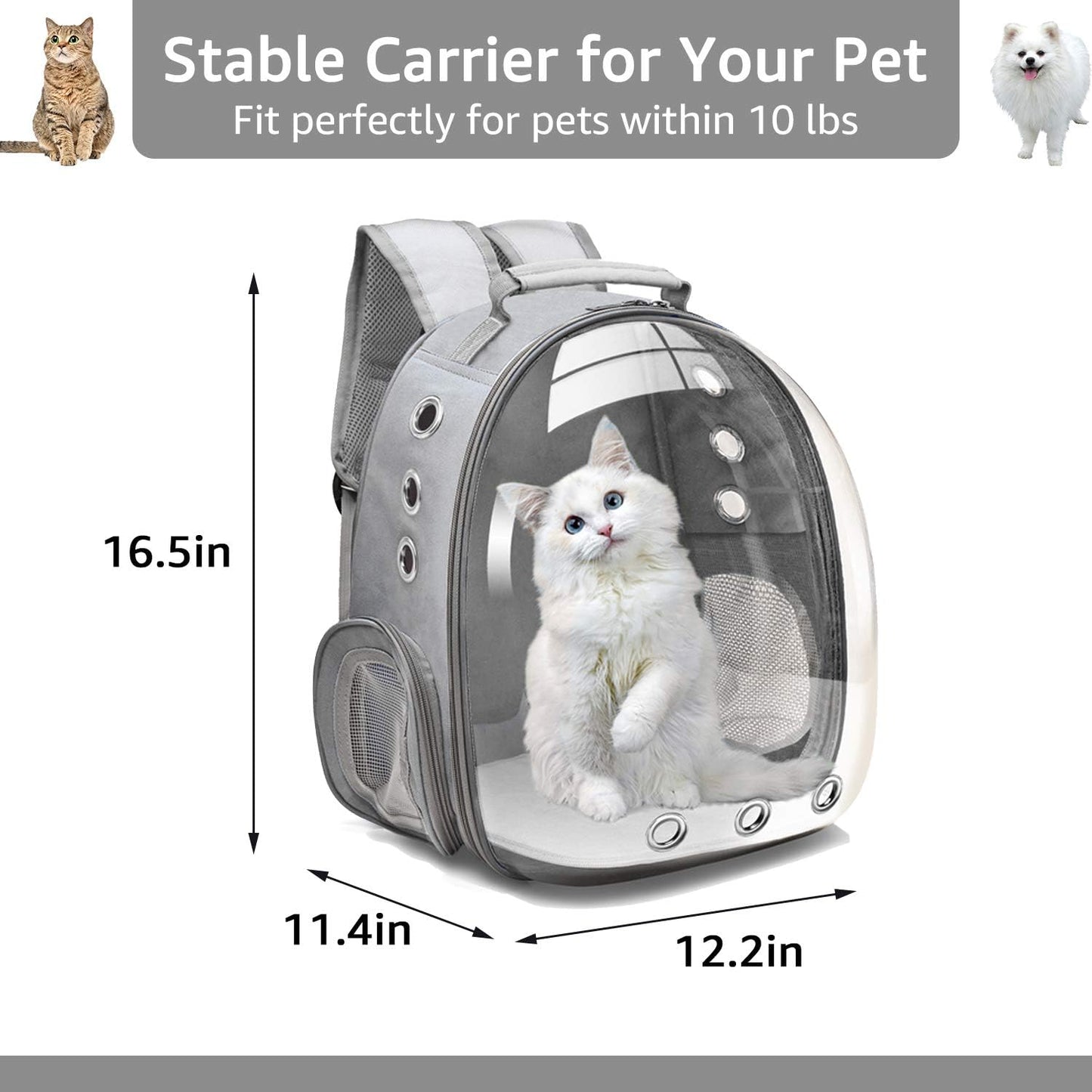 Rucsac idealSTORE Pentru Transport Animale Talie Mica, Dimensiuni 41 x 35 x 24 cm, 9 Orificii Mari de Ventilatie, Impermeabil, Geam Transparent, Maner si Curele pentru Transport, Durabil si Usor de Curatat, Sarcina 10 Kg