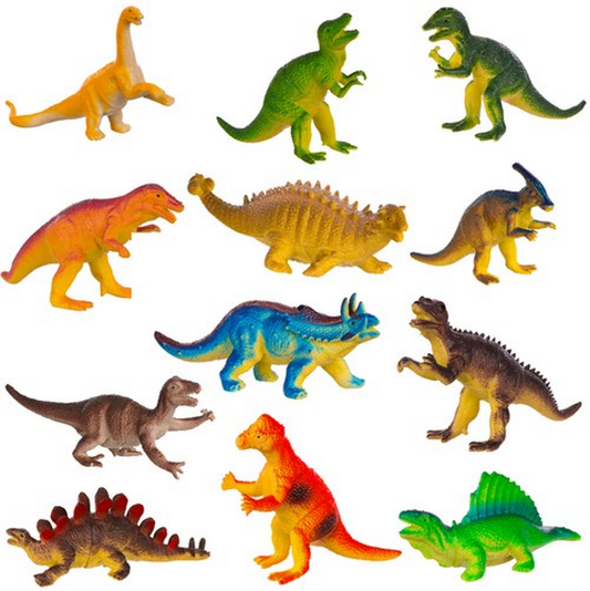 Set 12 Dinozauri de Jucarie idealSTORE, Dimensiuni 8, 5-12, 5 cm, Jucarii Interactive pentru copii mici, Stimuleaza imaginatia copiilor, Calatorie in Timp