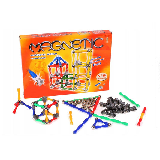 Set de Constructie Magical World IdealStore cu 120 piese, Posibilitatea de a crea Forumule chimice, fizice si matematice datorita articulatiei magnetice, Dezvolta imaginatia, concentrarea, Multicolor