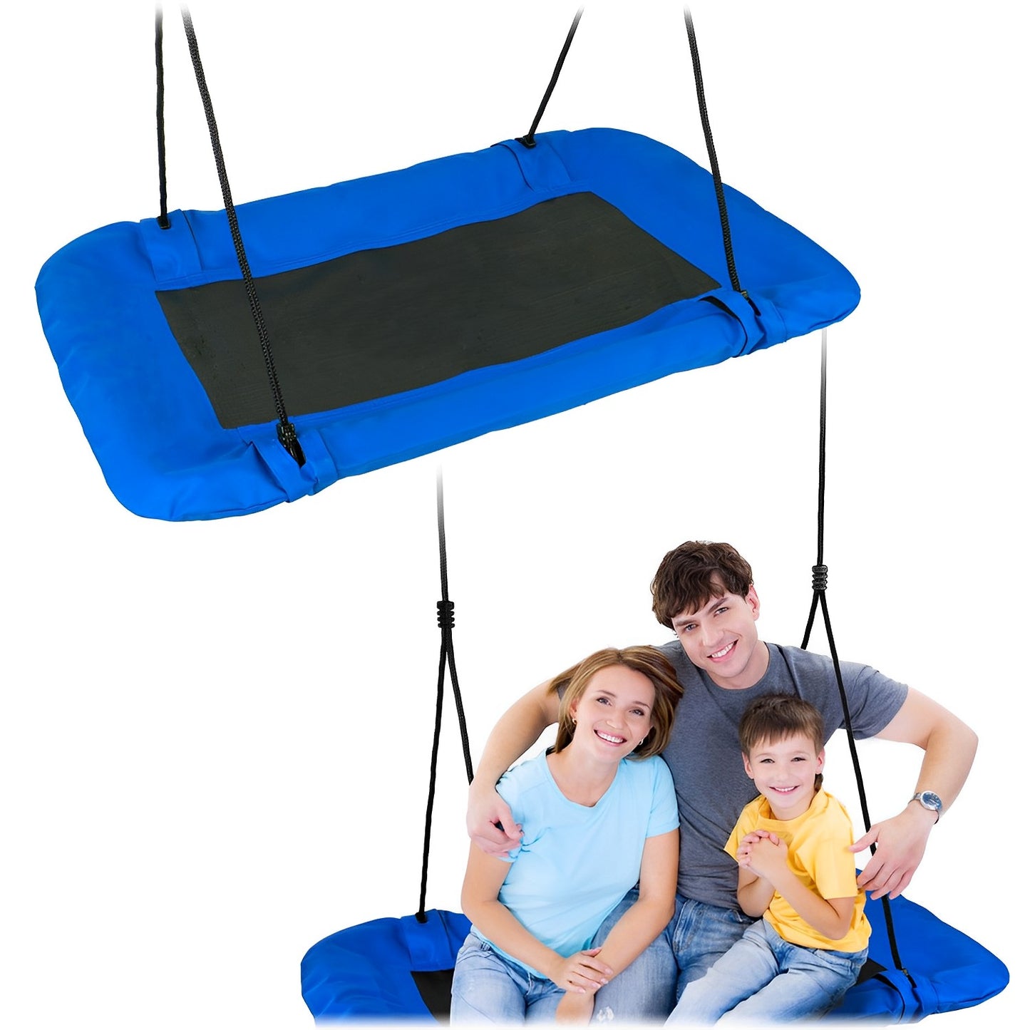 Leagan tip cuib pentru copii dreptunghiular XXL 110 x 70 cm 150 kg Neo-Sport Albastru