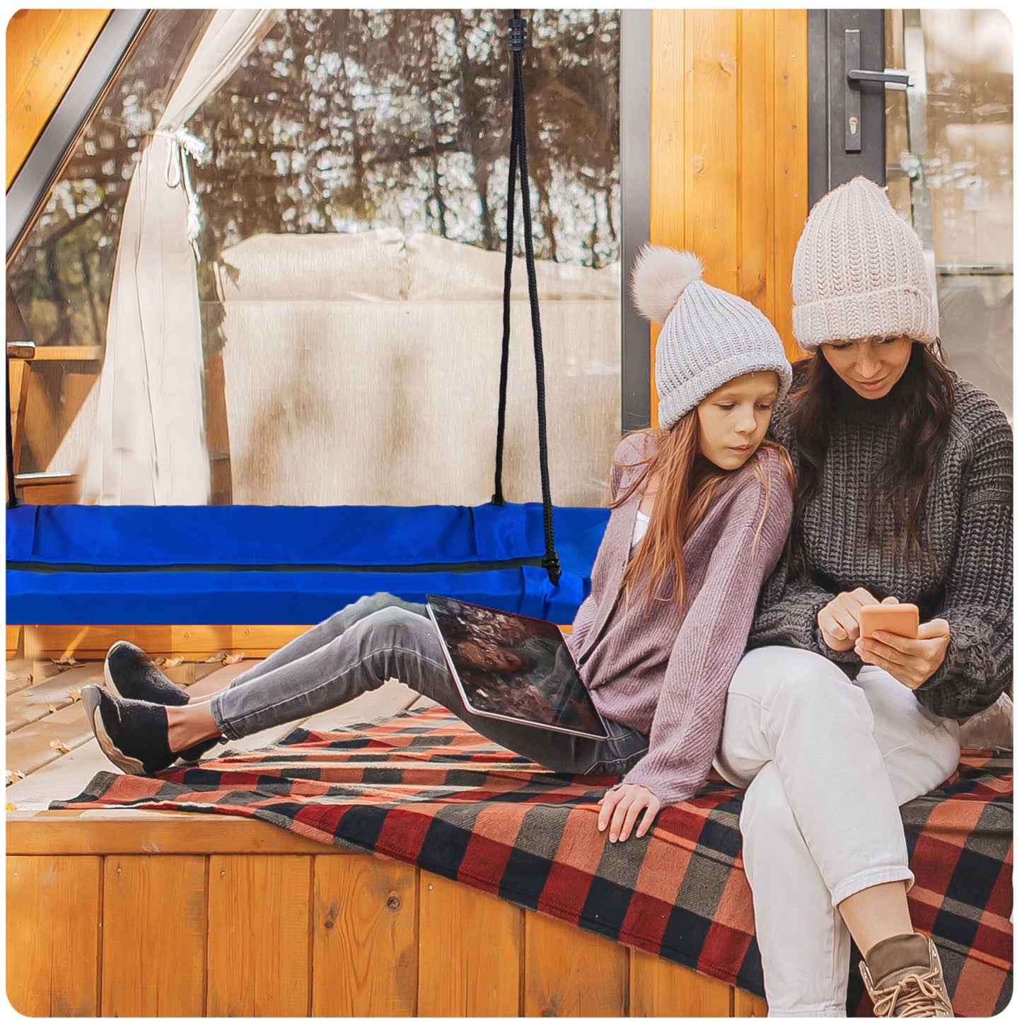 Leagan tip cuib pentru copii dreptunghiular XXL 110 x 70 cm 150 kg Neo-Sport Albastru