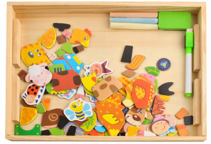 Tablita Magnetica Educationala IDL Magic Table cu 2 fete si figurine cu magnet, o jucarie foarte creativa datorita accesoriilor simbolice ce garanteaza o distactie excelenta, stimuleaza imaginatia, creativitatea si abilitatile manuale, Material Lemn