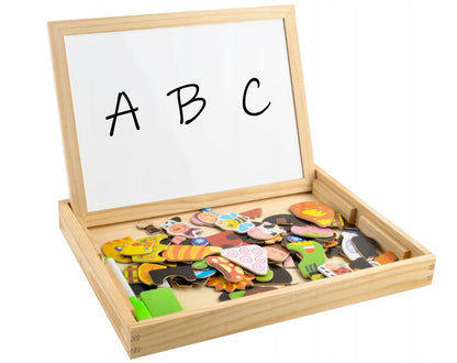 Tablita Magnetica Educationala IDL Magic Table cu 2 fete si figurine cu magnet, o jucarie foarte creativa datorita accesoriilor simbolice ce garanteaza o distactie excelenta, stimuleaza imaginatia, creativitatea si abilitatile manuale, Material Lemn