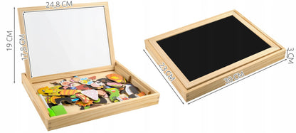 Tablita Magnetica Educationala IDL Magic Table cu 2 fete si figurine cu magnet, o jucarie foarte creativa datorita accesoriilor simbolice ce garanteaza o distactie excelenta, stimuleaza imaginatia, creativitatea si abilitatile manuale, Material Lemn