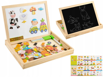 Tablita Magnetica Educationala IDL Magic Table cu 2 fete si figurine cu magnet, o jucarie foarte creativa datorita accesoriilor simbolice ce garanteaza o distactie excelenta, stimuleaza imaginatia, creativitatea si abilitatile manuale, Material Lemn