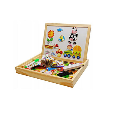 Tablita Educationala Magnetica idealStore FunMagic Table cu 2 Fete, Figurine Magnetice, Stimuleaza Creativitatea si Imaginatia, Dezvolta Abilitatile Manuale, Material Ecologic Lemn Natur
