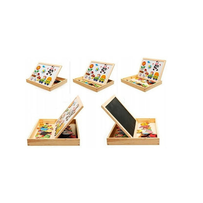 Tablita Educationala Magnetica idealStore FunMagic Table cu 2 Fete, Figurine Magnetice, Stimuleaza Creativitatea si Imaginatia, Dezvolta Abilitatile Manuale, Material Ecologic Lemn Natur