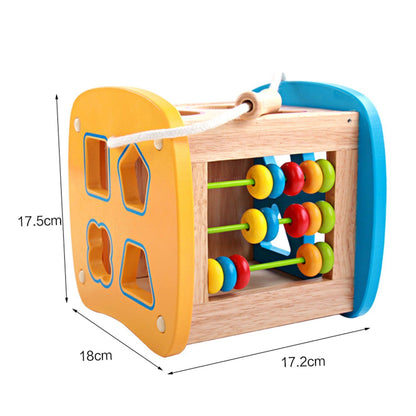 Cub Educativ din Lemn IDL, Junior Mix, Accesorizat cu diverse elemente interactive ce incurajeaza Dezvoltarea abilitatilor motorii si manuale, Ajuta la coordonarea mana-ochi si stimuleaza imaginatia copilului, Design calitativ si fara muchii ascutite