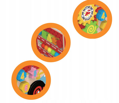 Premergator Interactiv din Lemn IDL, Crazy Junior Mix, Accesorizat cu diverse elemente educationale ce incurajeaza Dezvoltarea PSIHOMOTORIE a celor mici, Ajuta la coordonarea mana-ochi si stimuleaza imaginatia copilului, Pictat cu vopsele ecologice