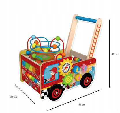 Premergator Interactiv din Lemn IDL, Crazy Junior Mix, Accesorizat cu diverse elemente educationale ce incurajeaza Dezvoltarea PSIHOMOTORIE a celor mici, Ajuta la coordonarea mana-ochi si stimuleaza imaginatia copilului, Pictat cu vopsele ecologice
