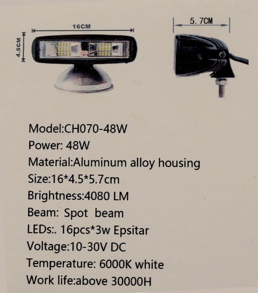 Proiector LED idealStore CH070-36W 2880LM Epistar 12/24V Spot Beam, 16 Leduri
