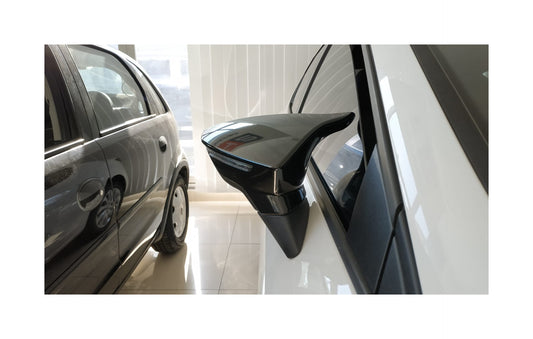 Set 2 Capace Oglinzi tip BATMAN idealSTORE pentru Seat Leon III 2012-2020, culoare Piano Black - Negru Lucios, Montaj Usor, Rezistent UV, Material Premium