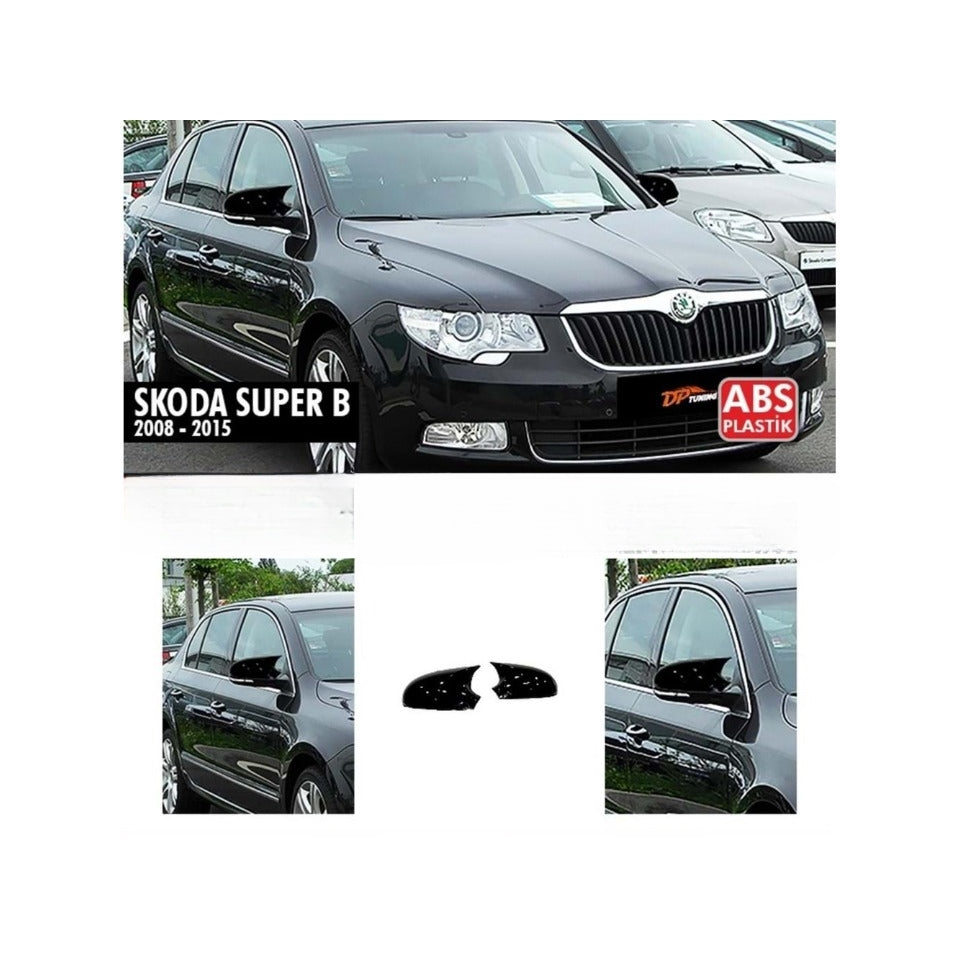 Set 2 Capace Oglinzi tip BATMAN idealSTORE pentru Skoda Superb 2008-2015, culoare Piano Black - Negru Lucios, Montaj Usor, Rezistent UV, Material Premium