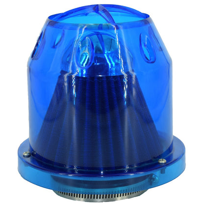 Filtru aer tuning IdealSTORE cu carcasa albastra, marime 15.5 cm, diametru total 15 cm, Diametru gaura racord 8.5 cm