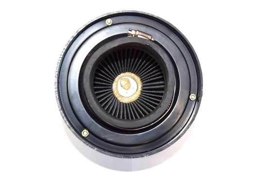 Filtru aer tuning IdealSTORE cu carcasa albastra, marime 15.5 cm, diametru total 15 cm, Diametru gaura racord 8.5 cm