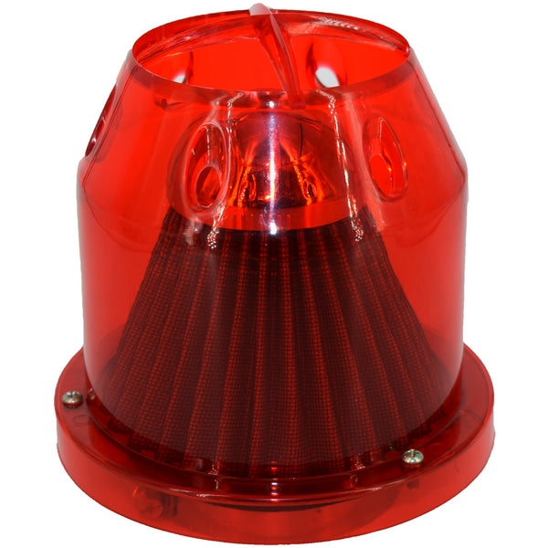 Filtru aer tuning IdealSTORE cu carcasa rosie, marime 15.5 cm, diametru total 15 cm, Diametru gaura racord 8.5 cm