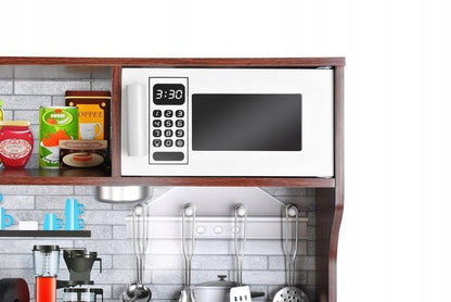 Bucatarie de lemn Kitchen Master, Echipata cu frigider, Telefon, Cuptor cu microunde, Chiuveta, Masina de spalat, Confectionata din lemn de inalta calitate, Dotata cu o lampa functionala si cu o multitudine de ustensile