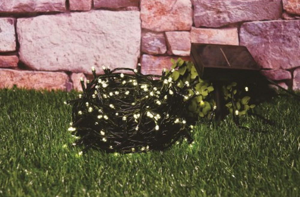 Instalatie Profesionala idealSTORE, Panou solar 2v 100 mA, Acumulator incorporat, 100 Led-uri cu luminca calda 9,9 m, control exterior, 8 Functii de iluminat, Protectie IP44, Lumina Alb-Cald