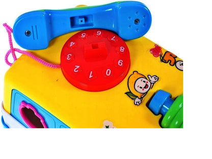 Jucarie interactiva IDL Junior Party Bus, Varietate de sunete si lumini, Diverse accesorii elementare care ajuta la dezvoltarea coordonarii mana-ochi si atrag atentia prin varietatea de culori si forme, Functionalitate pe baterii