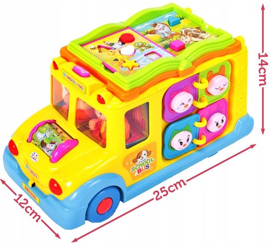 Jucarie Interactiva Idl Crazy School Bus, jocuri de lumini, diverse modalitati de invatare, sunete animale, schimbarea autmata a directiei de mers