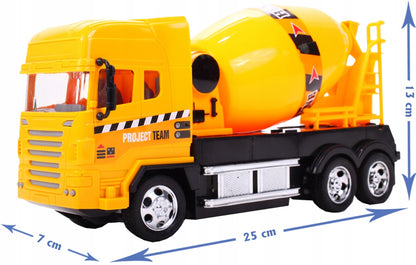 Betoniera interactiva cu telecomanda idealSTORE, Dimensiuni 25 x 7 x 13 cm, Control la distanta 4 canale, Viraj stanga/dreapta, Mers inainte/inapoi, Ideala pentru pasionatii de utilaje