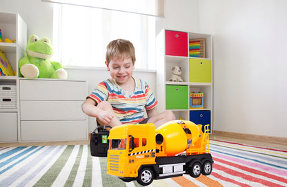 Betoniera interactiva cu telecomanda idealSTORE, Dimensiuni 25 x 7 x 13 cm, Control la distanta 4 canale, Viraj stanga/dreapta, Mers inainte/inapoi, Ideala pentru pasionatii de utilaje