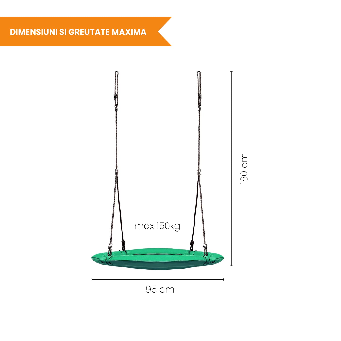 Leagan pentru copii profesional idealStore Stork's Nest, tip Cuib, Sarcina maxima 150 Kg, Diametru 95 cm, Cadru Otel, Verde