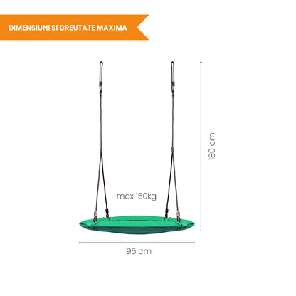 Leagan pentru copii profesional idealStore Stork's Nest, tip Cuib, Sarcina maxima 150 Kg, Diametru 95 cm, Cadru Otel, Verde