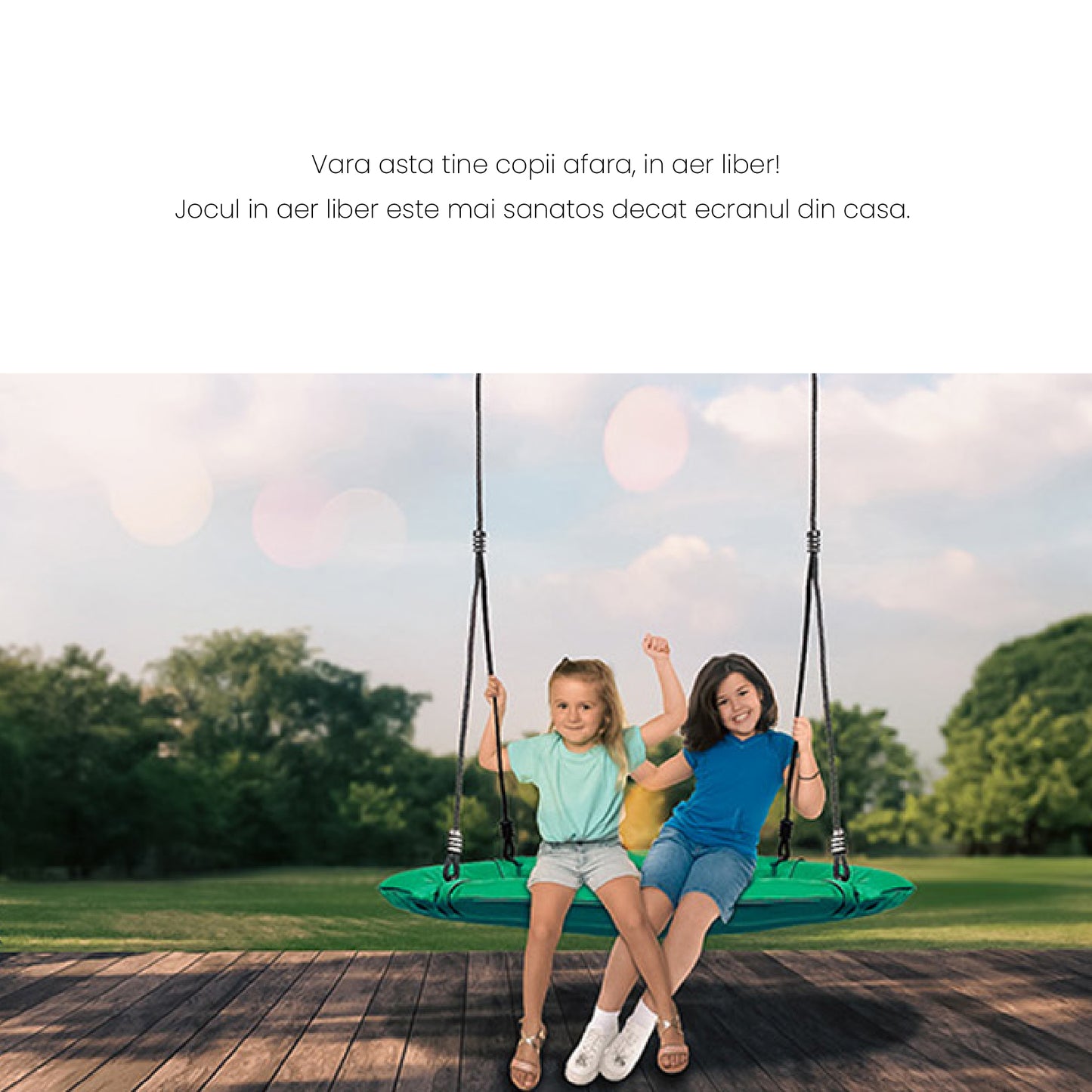 Leagan pentru copii profesional idealStore Stork's Nest, tip Cuib, Sarcina maxima 150 Kg, Diametru 95 cm, Cadru Otel, Verde