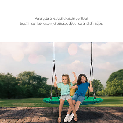 Leagan pentru copii profesional idealStore Stork's Nest, tip Cuib, Sarcina maxima 150 Kg, Diametru 95 cm, Cadru Otel, Verde