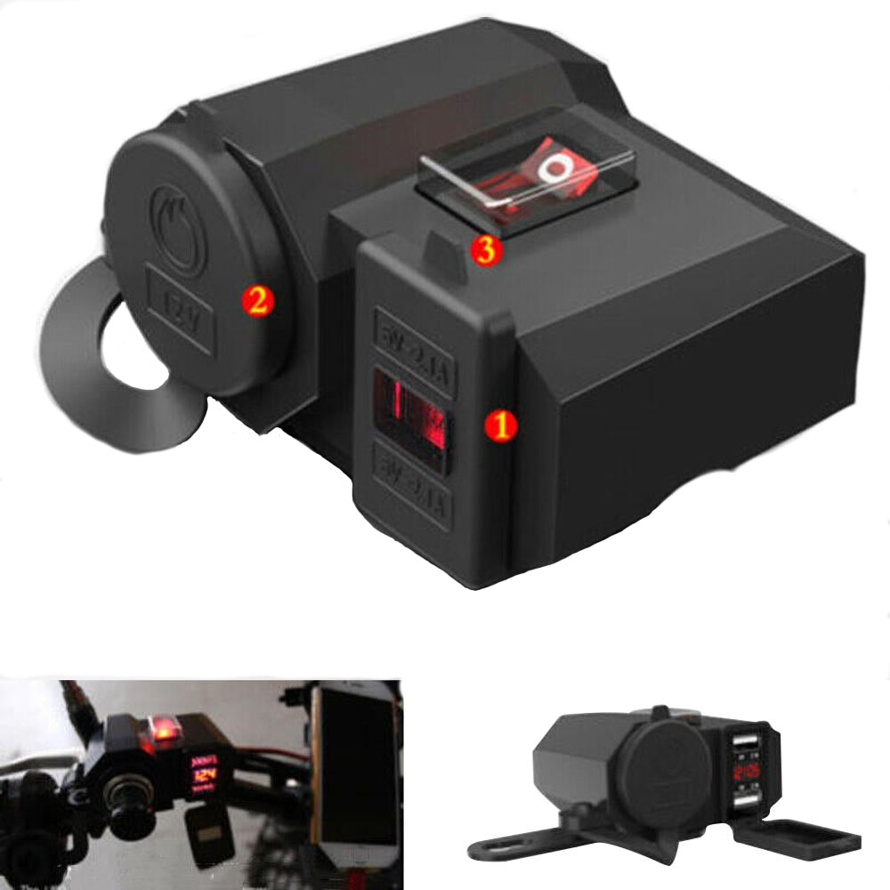 Mufa bricheta moto IdealSTORE cu USB si volmetru, 12V, 2xUSB 5V 2.1A